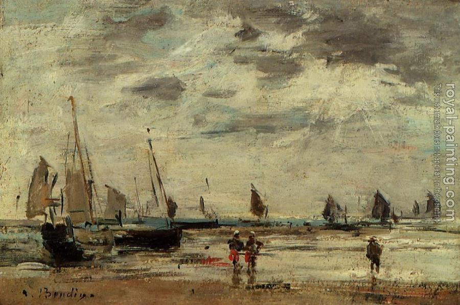 Eugene Boudin : Berck, Jetty and Sailing Boats at Low Tide